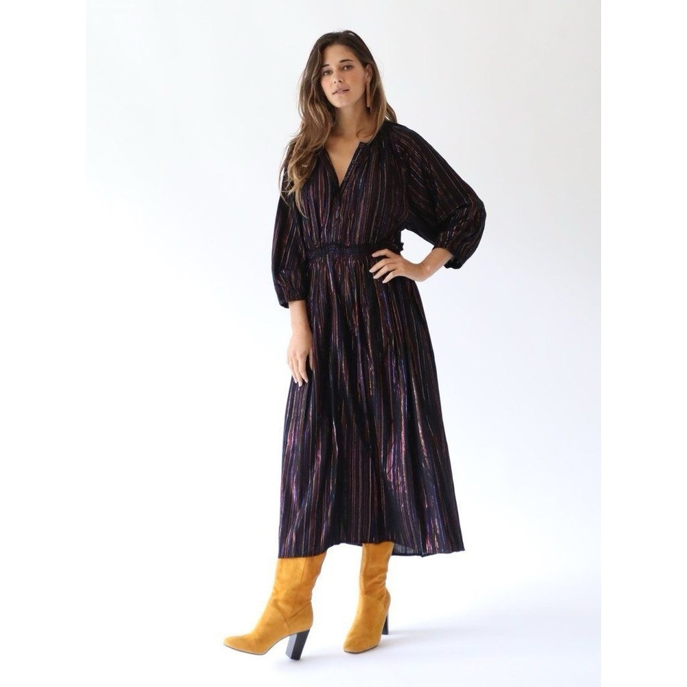 APIECE APART Valentijn Rainbow Metallic Stripe Midi Dress